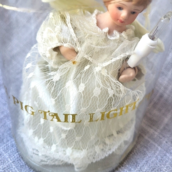 🎄Vintage One Light Angel Pig Tail Ornament/Tree Topper Cream white Dress NWT 5" - Picture 2 of 4